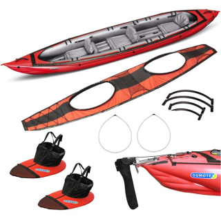 Gumotex Seawave 2-3er Kajak Luftboot Nitrilon Tourenkajak Set mit Sitz Spritzschürzen Spritzdecke und Steueranlage rot